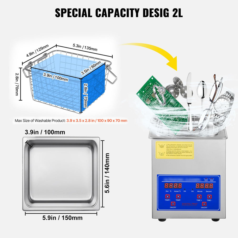 VEVOR 2L ultrasonic cleaner optional detergent basket included