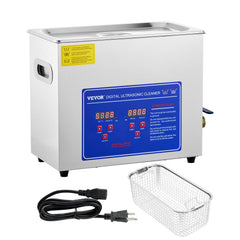 VEVOR 6L cleaner front view shows durable stainless steel body ideal for jewelry and watch cleaning