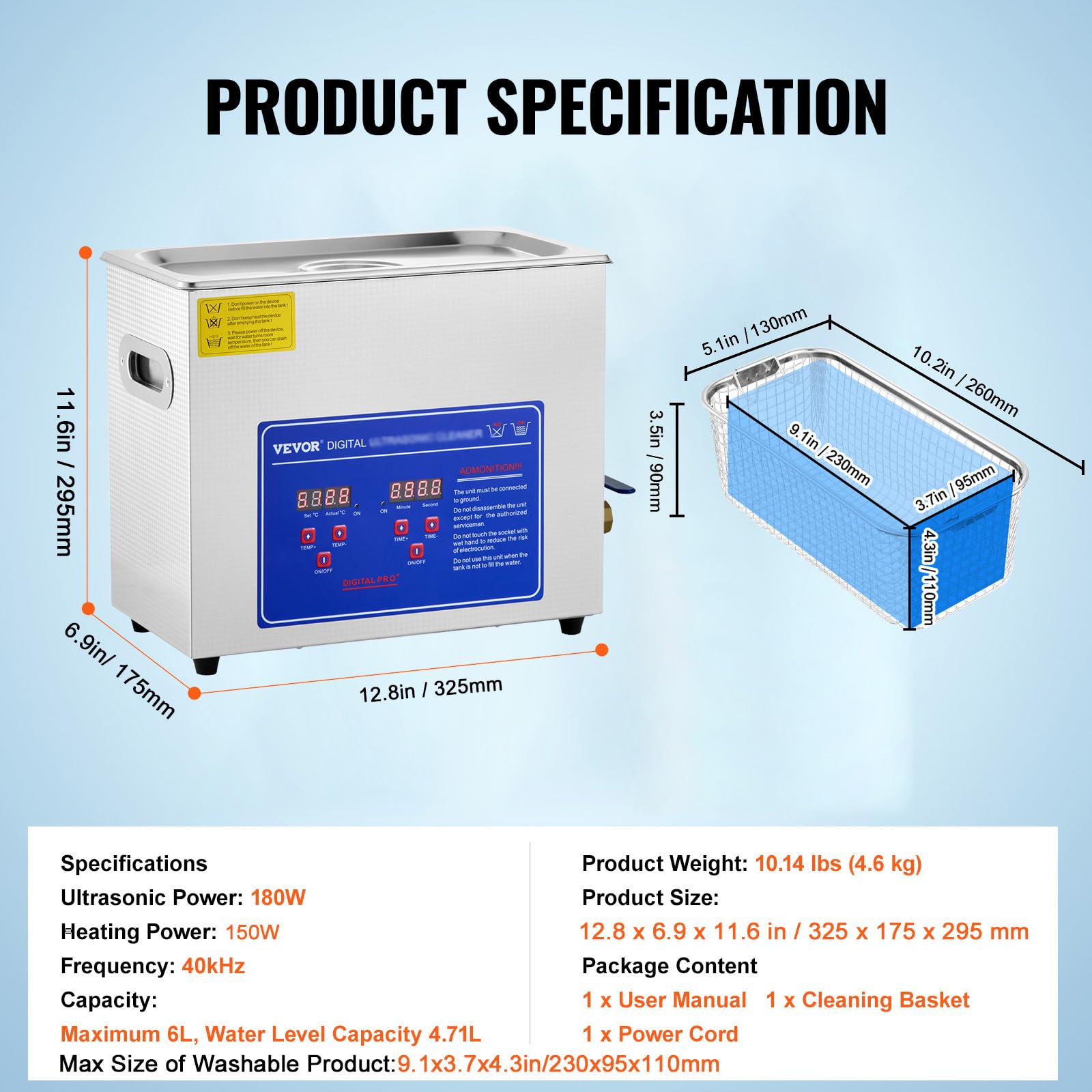 VEVOR 6L cleaner side panel highlights robust construction for professional use