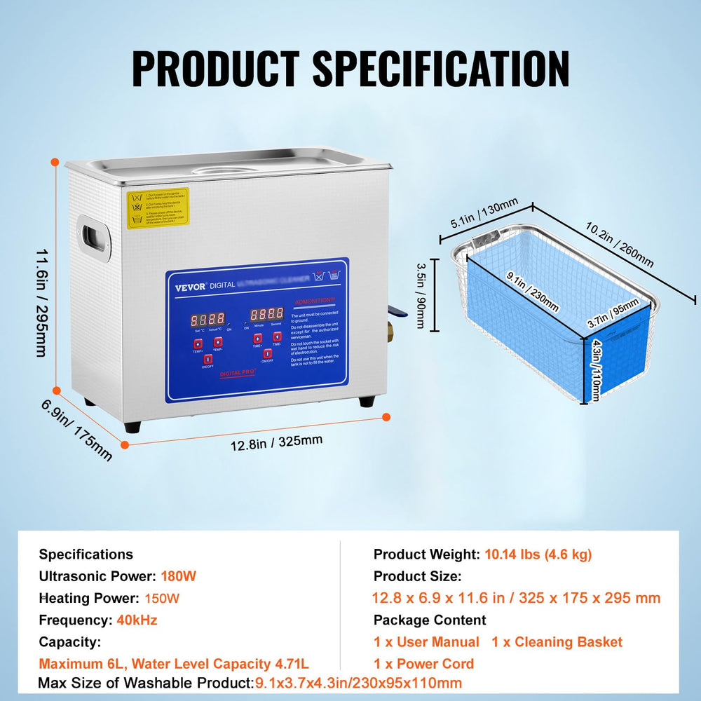 VEVOR 6L cleaner side panel highlights robust construction for professional use