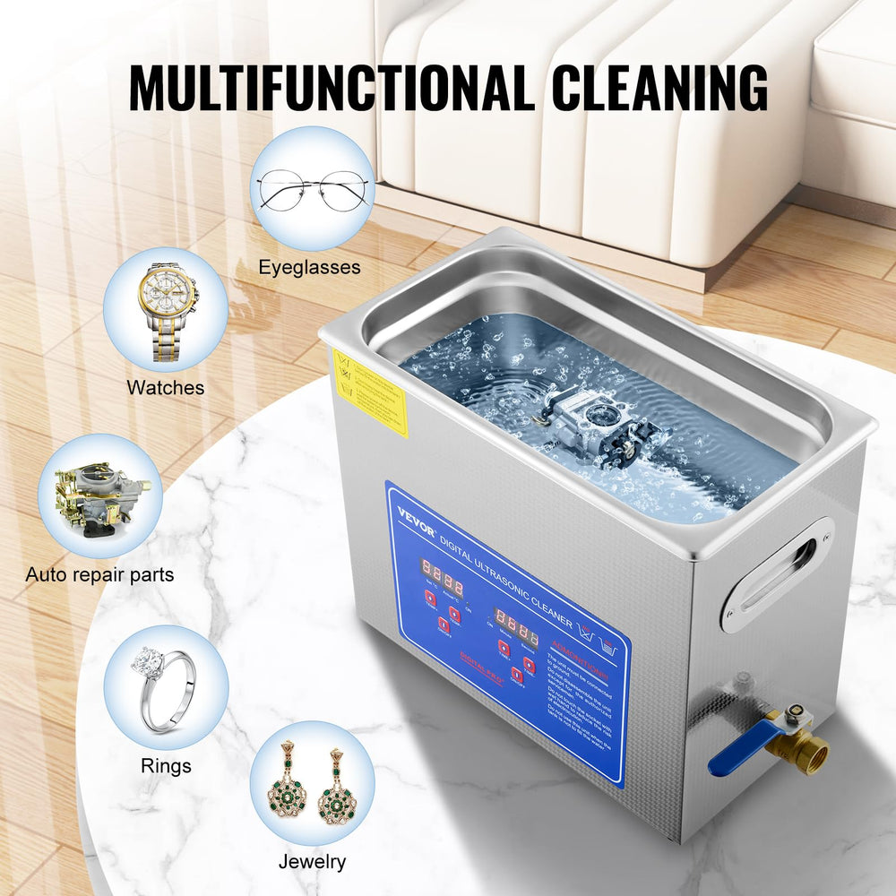 VEVOR 6L cleaner transducer array close-up illustrates powerful 180W cleaning power