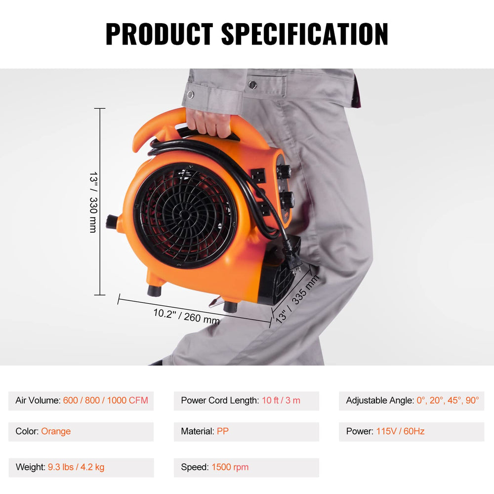 VEVOR Air Mover in garage setting accelerates space drying.