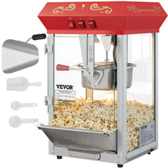 VEVOR commercial popcorn machine front view with 8 oz kettle ready to pop