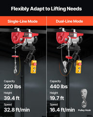 VEVOR hoist uses 19-strand steel cable for stability.