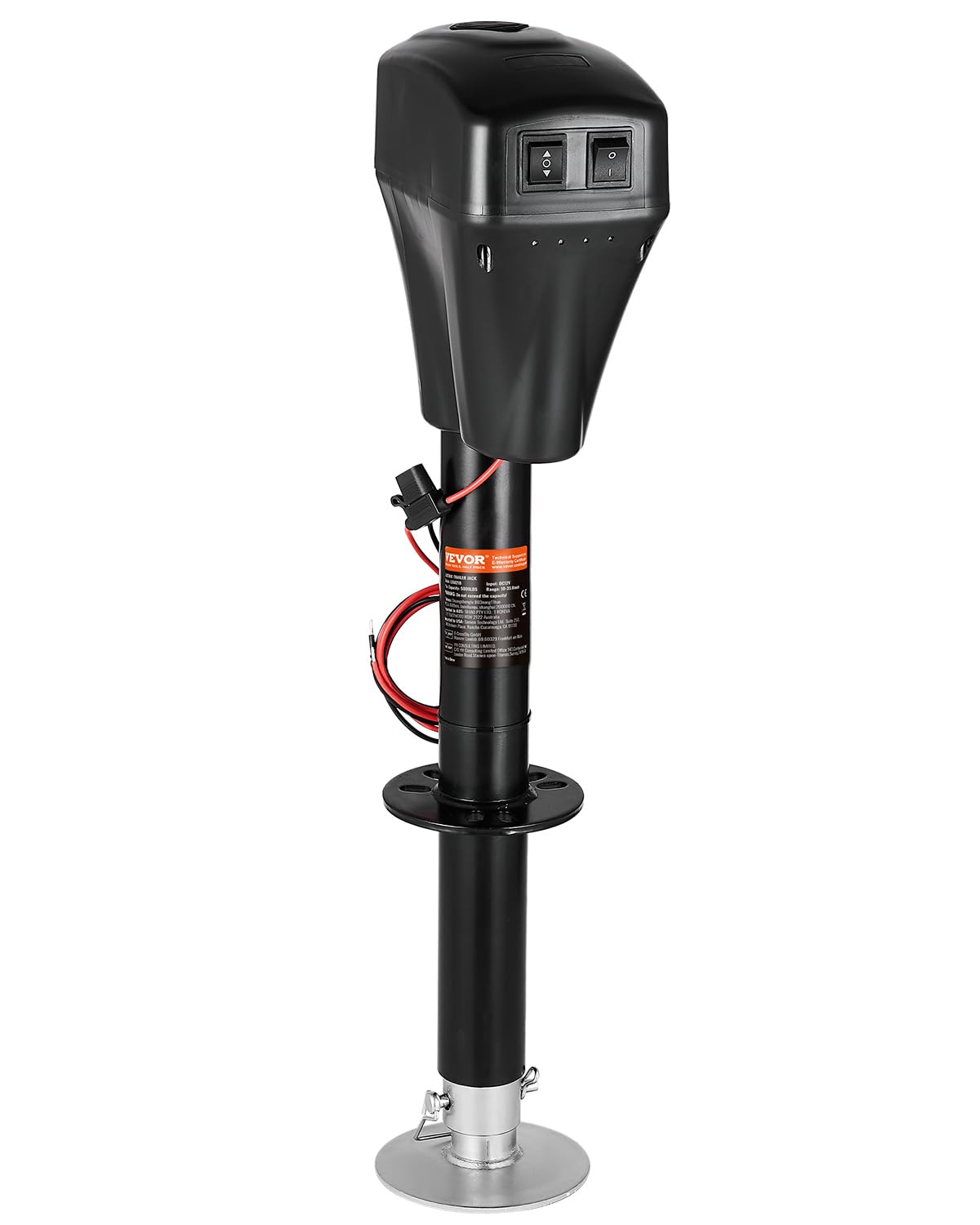 VEVOR electric trailer jack showing 5000 lb lift for trailers