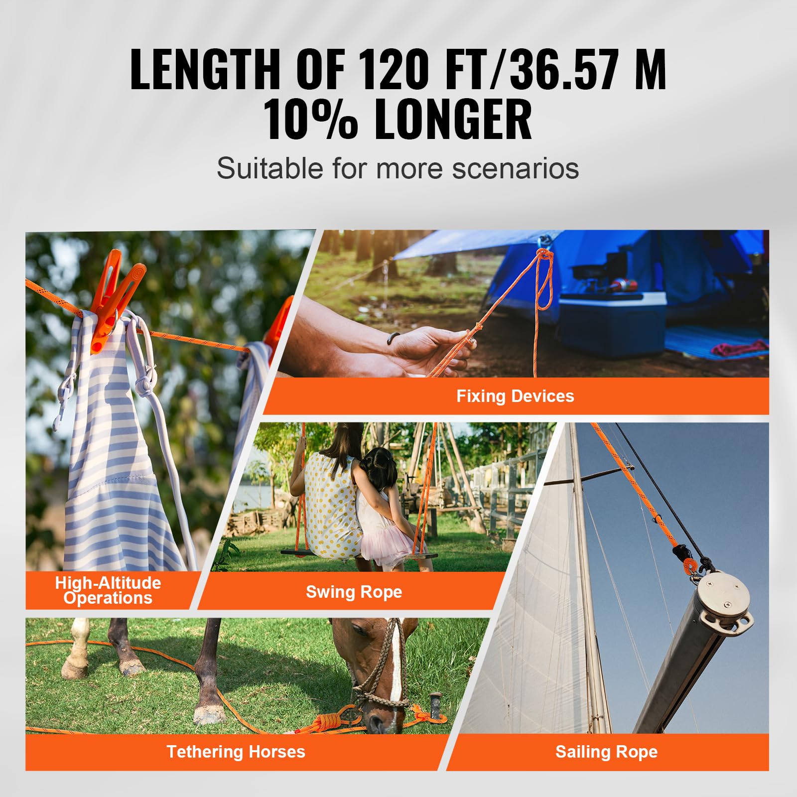 VEVOR 120ft length rope suitable for tall setups and extended reach.