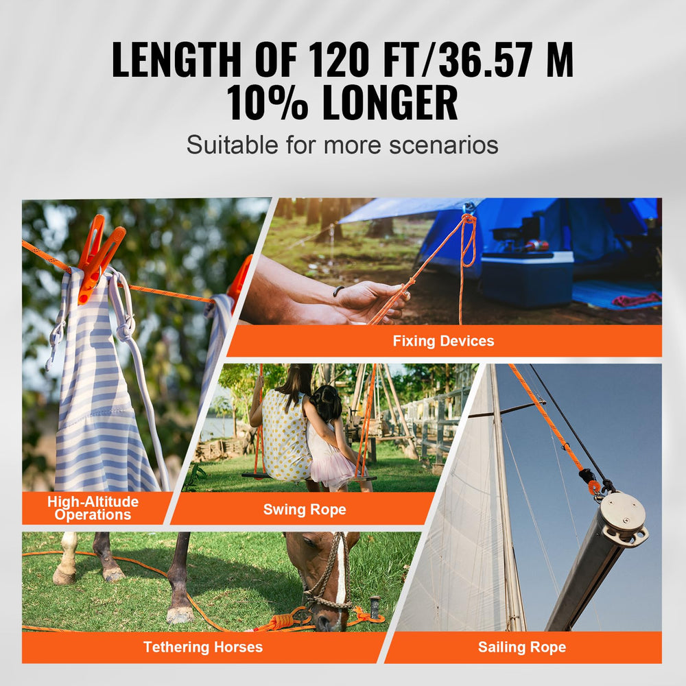 VEVOR 120ft length rope suitable for tall setups and extended reach.