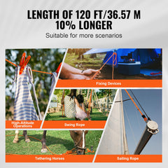 VEVOR 120ft length rope suitable for tall setups and extended reach.
