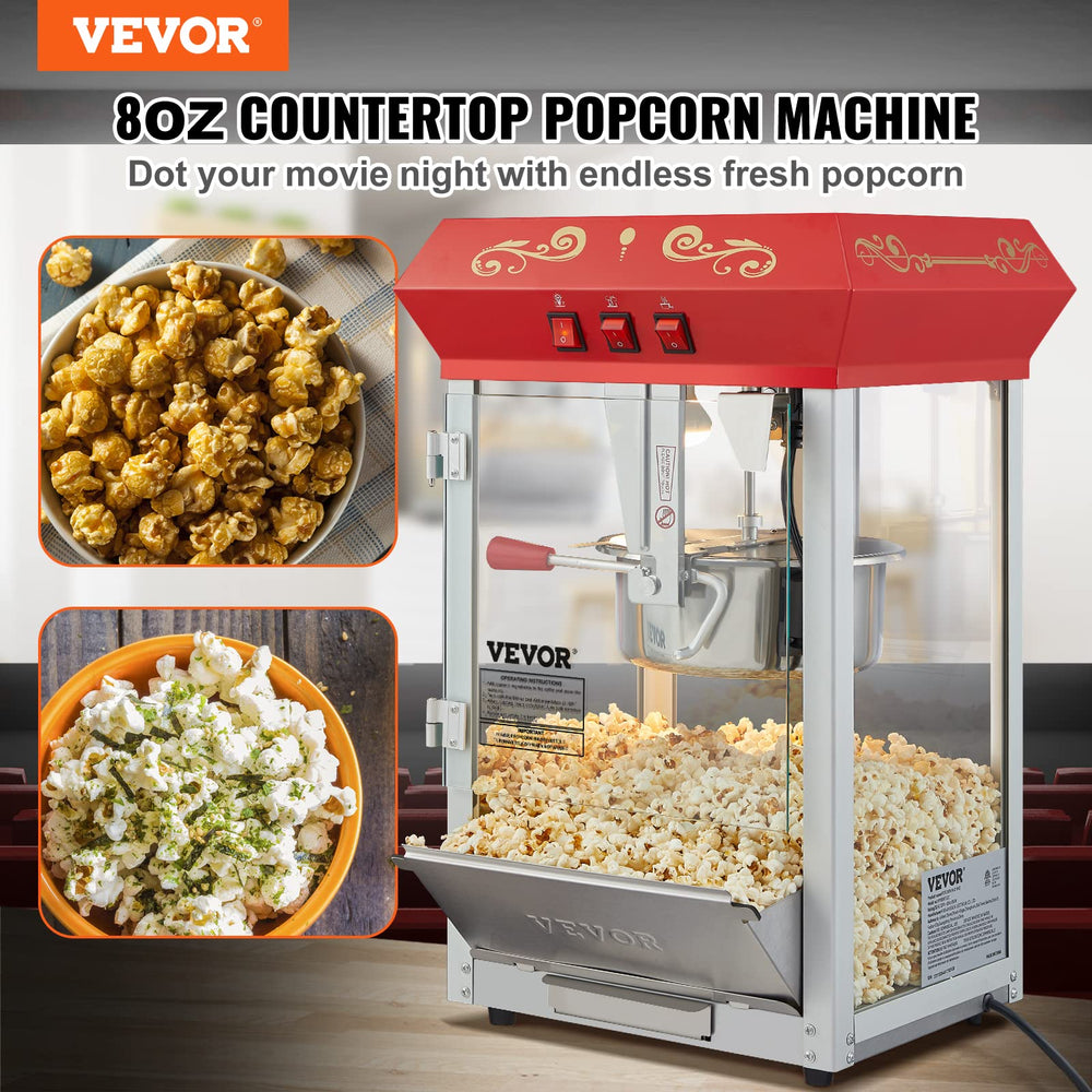 VEVOR popcorn machine 850W heating assembly powers fast batches
