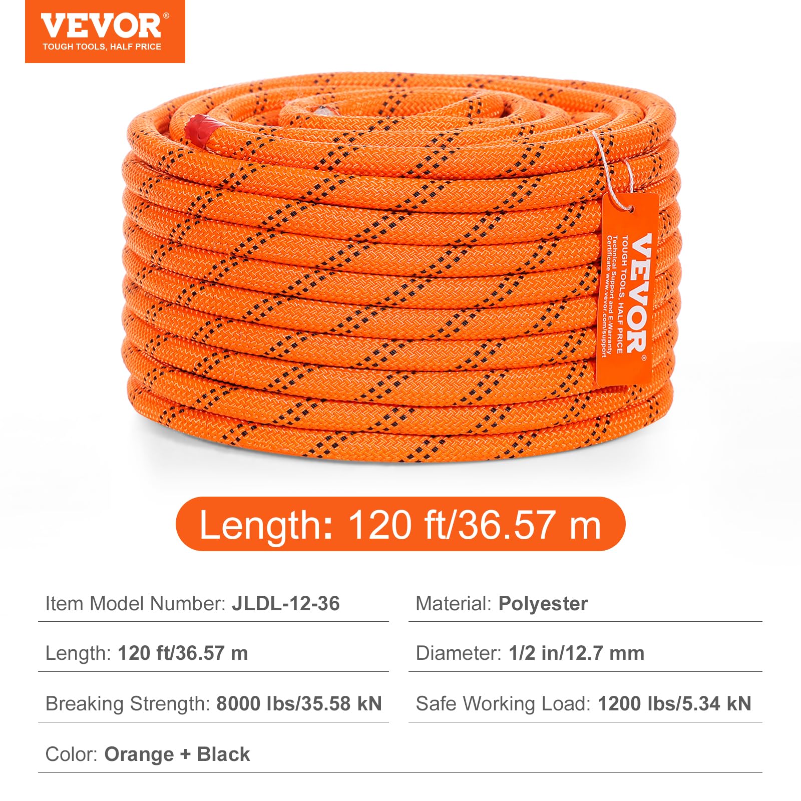 VEVOR rock climbing rope suited for outdoor climbs and hikes.