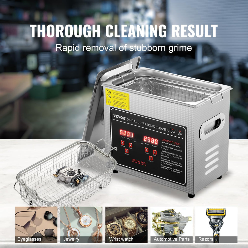 VEVOR Ultrasonic cleaner heating function eases grime removal in warm water