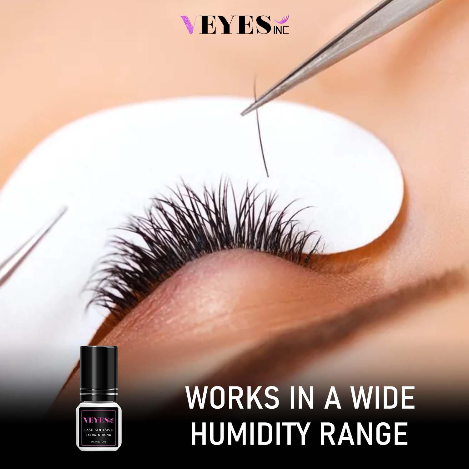 VEYES INC latex-free formula label close-up emphasizes skin-safe professional adhesive.