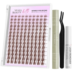 VEYESBEAUTY lash clusters tray closeup with soft wispy fibers for natural volume.