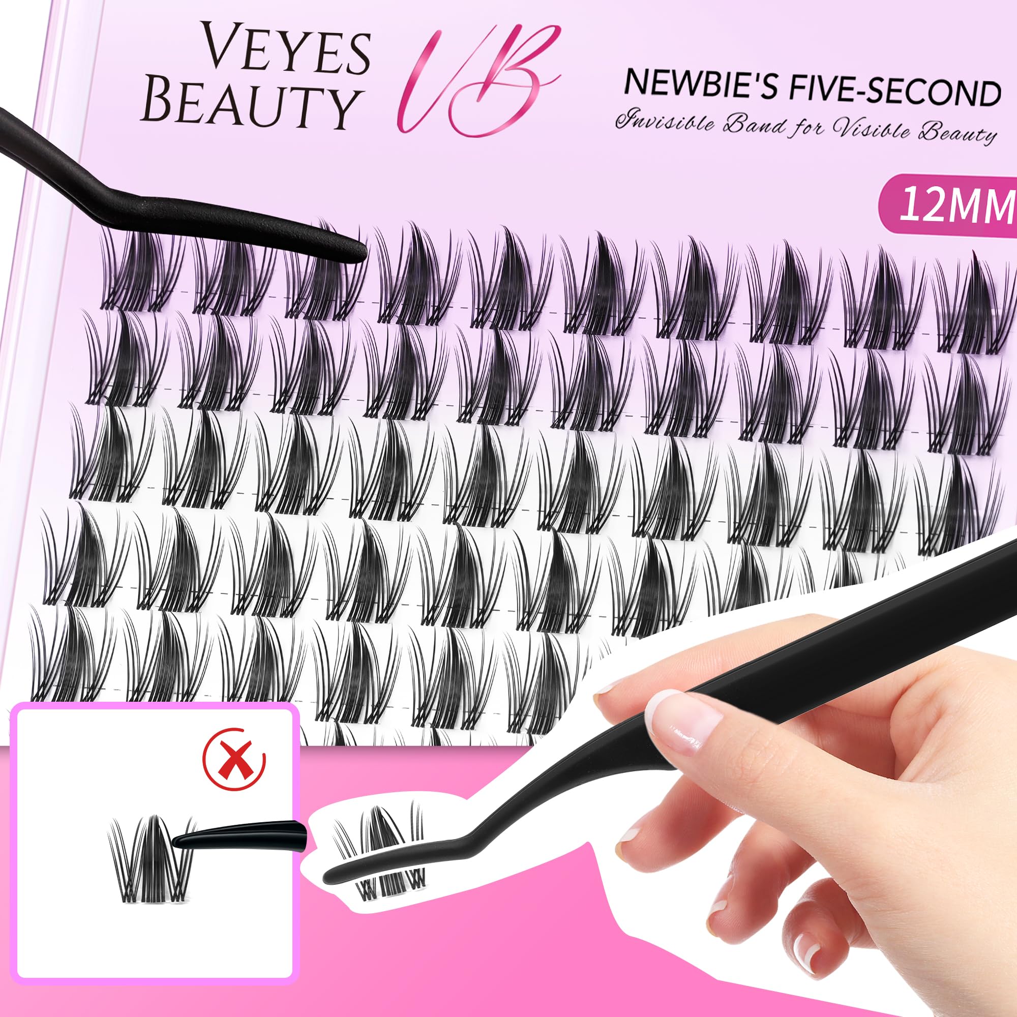 VEYESBEAUTY PBT fiber clusters mimic natural lashes with fluffy texture.