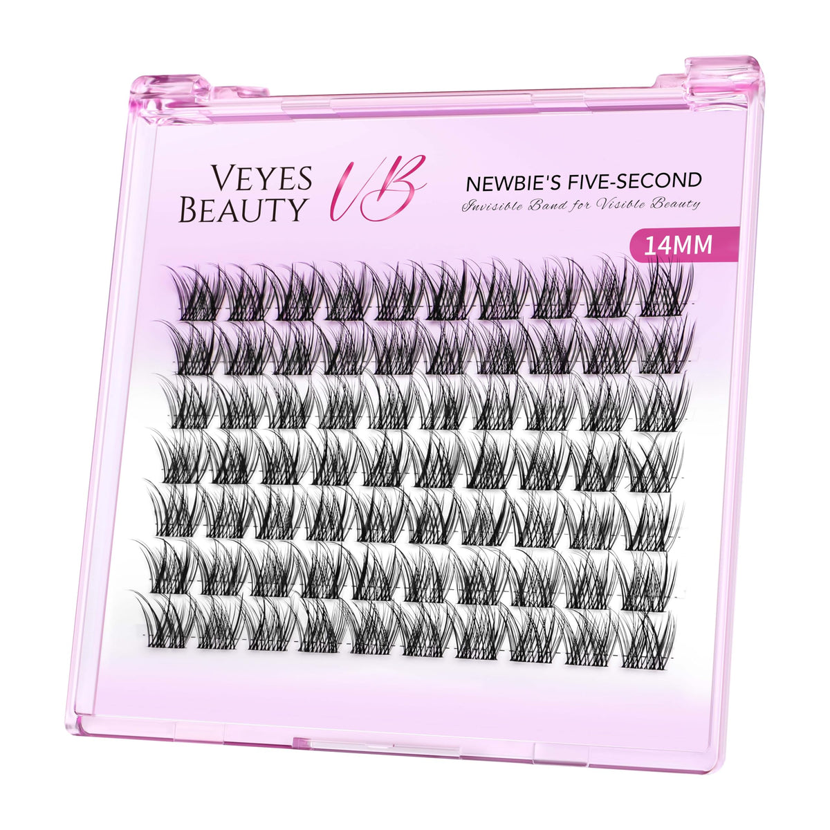 VEYESBEAUTY lash clusters wispy 14mm tray for natural, lightweight enhancement.