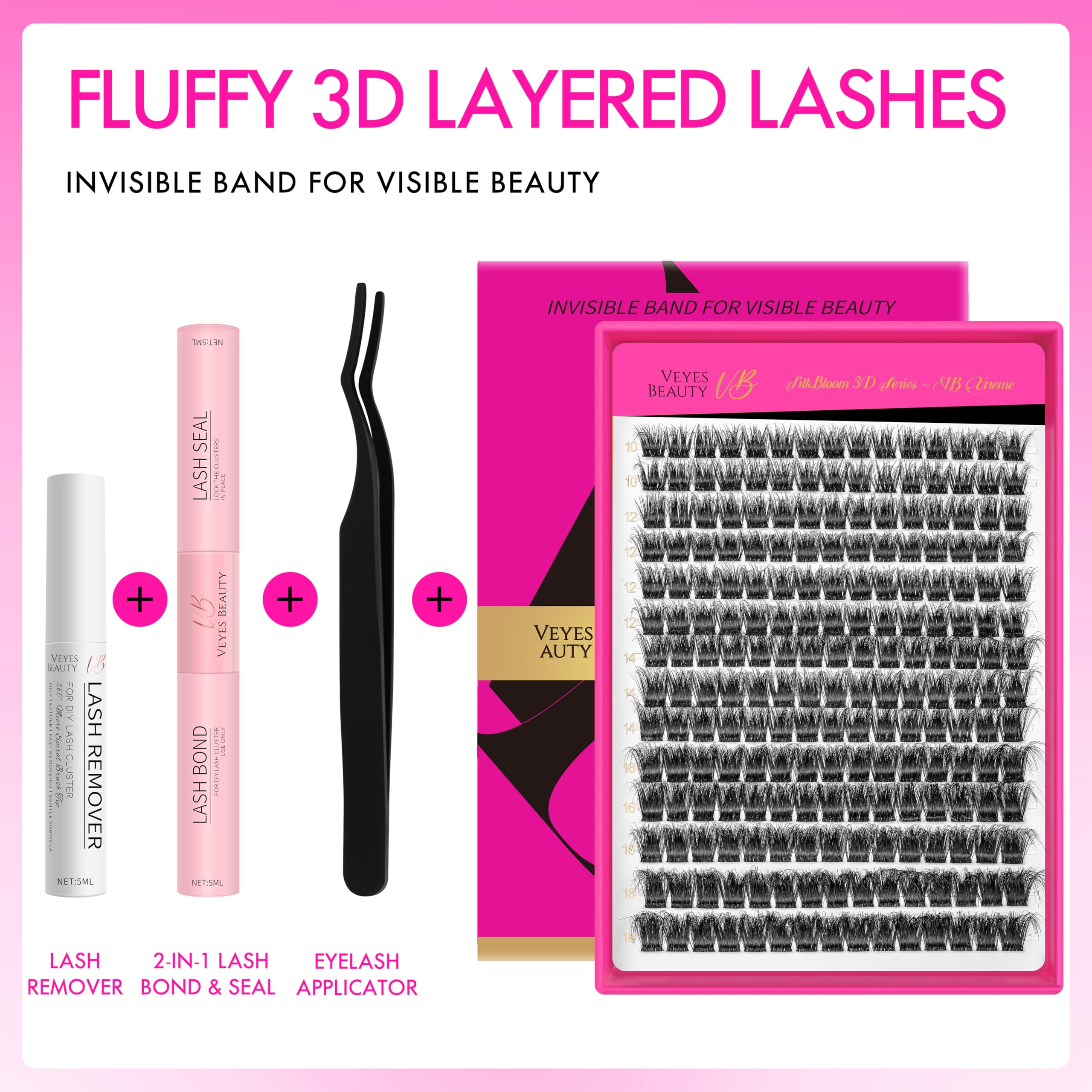 VEYESBEAUTY xtreme 3D layered fluffy lashes deliver voluminous, natural-looking texture.