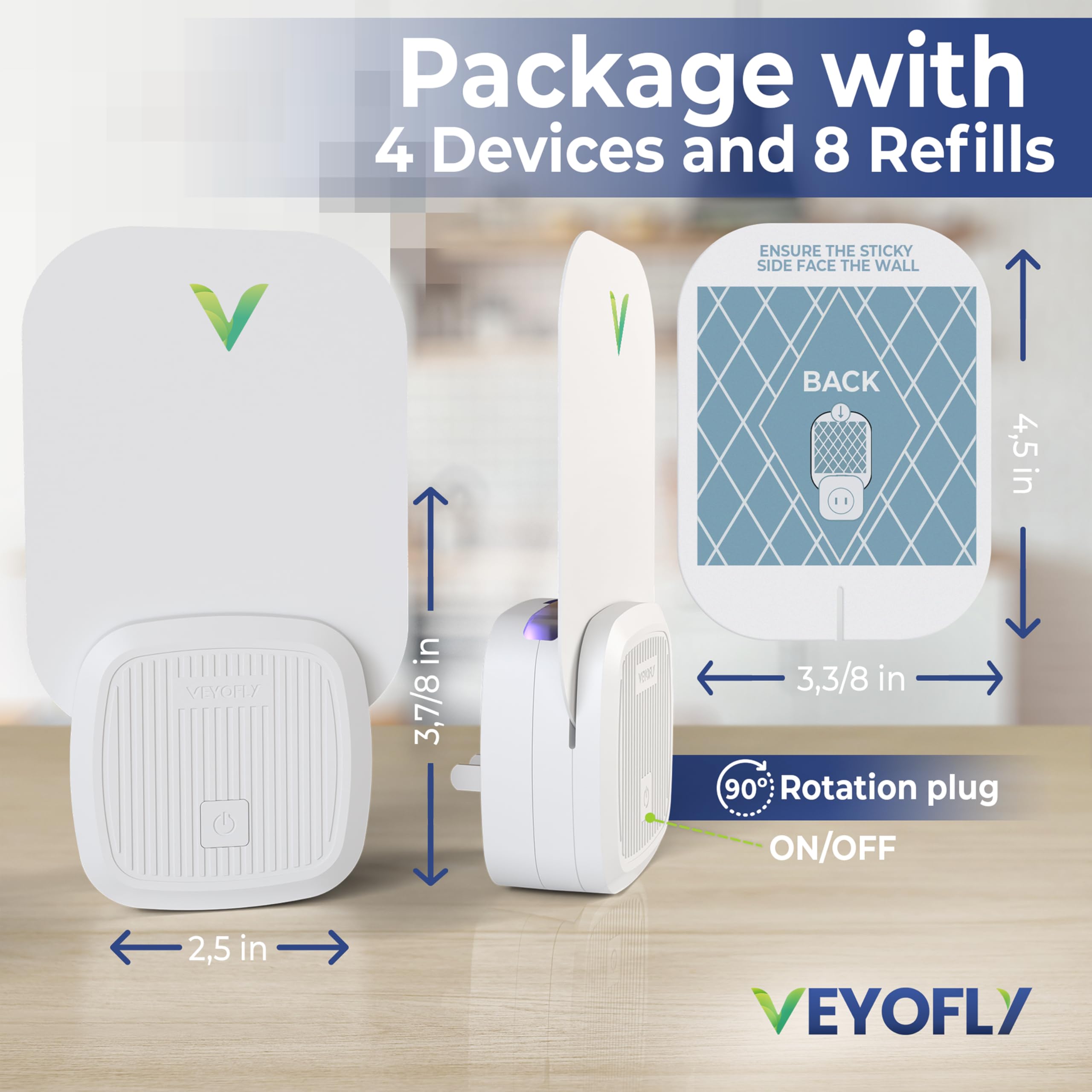 VEYOFLY includes replaceable adhesive cards for ongoing trapping.