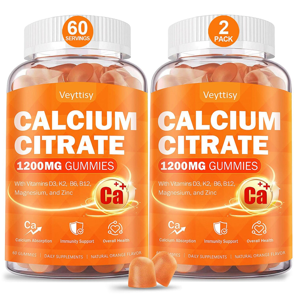 Veyttisy Calcium 1200 mg bottle front view emphasizes easy-to-digest gummies.