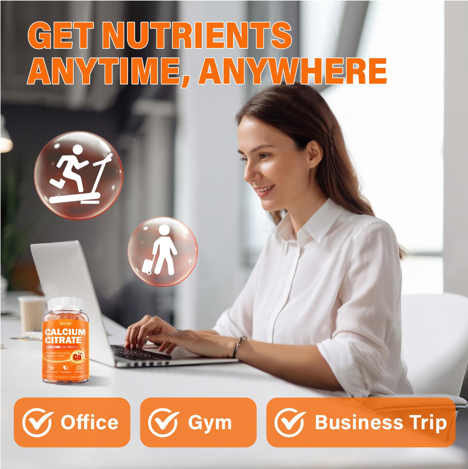 Veyttisy Calcium 1200 mg bottle top-view for a compact supplement.