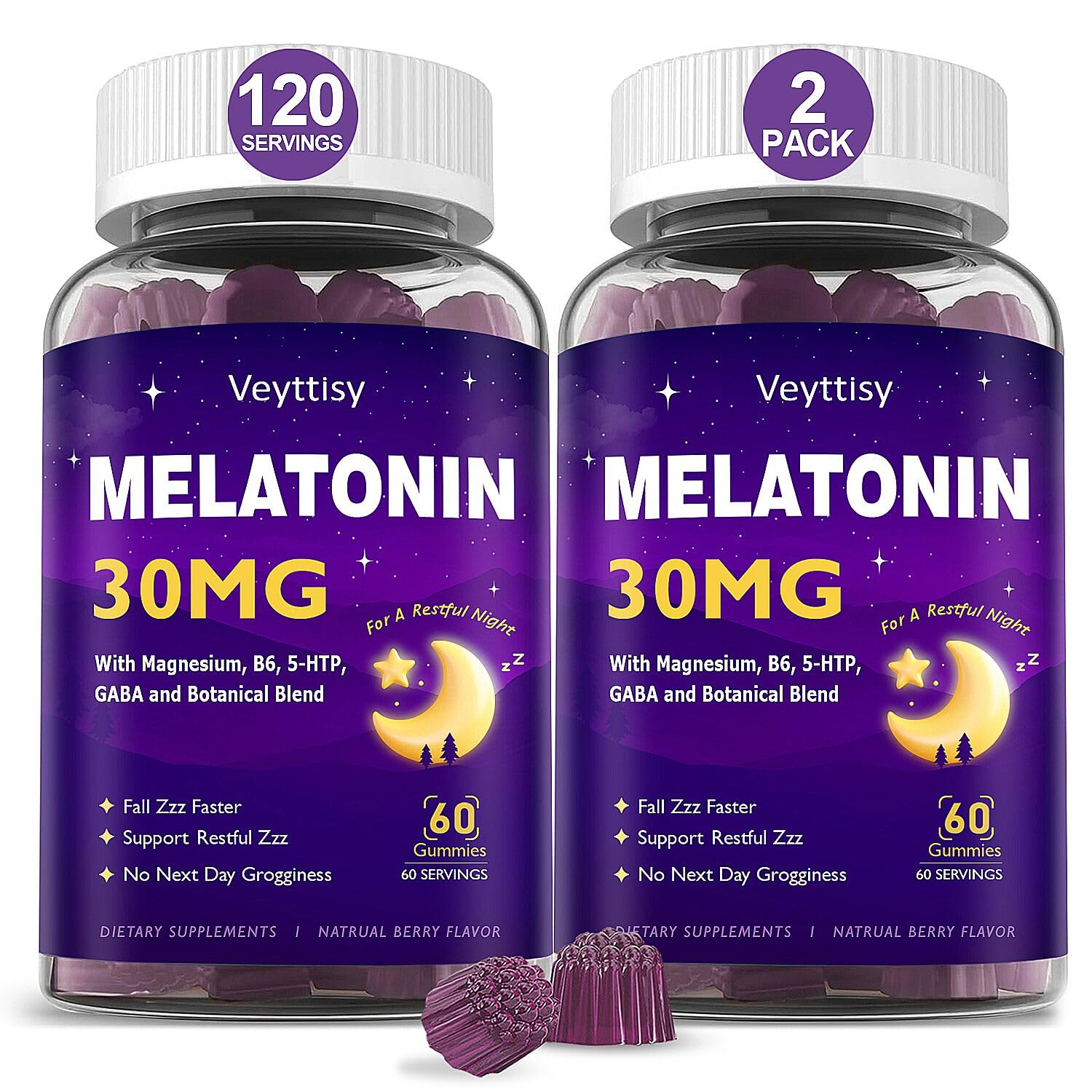Veyttisy melatonin gummies bottle with 30 mg dose for nightly rest support