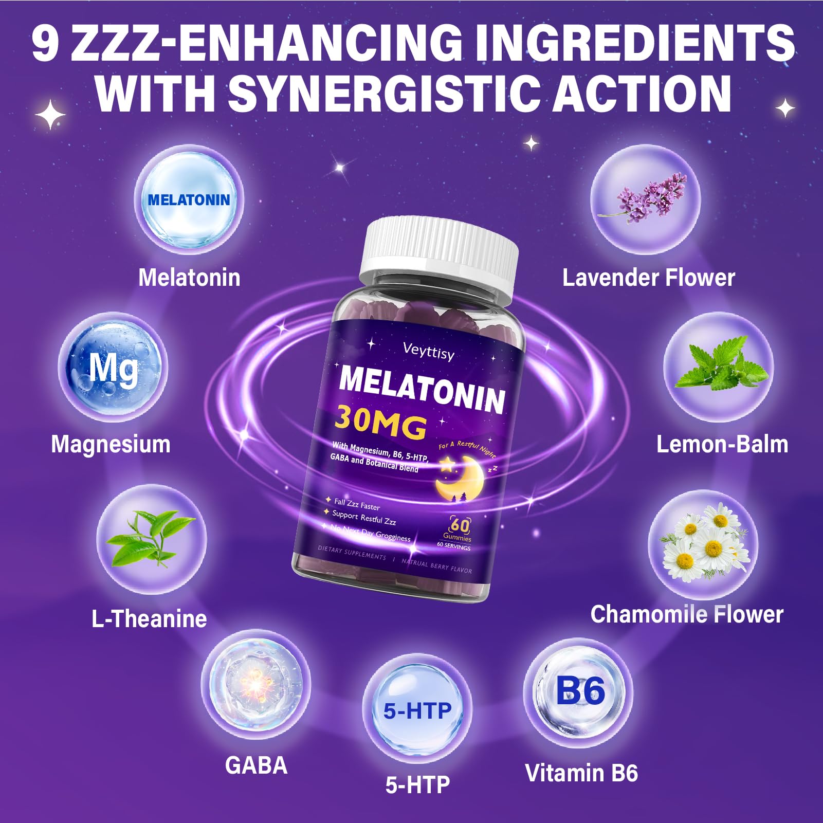 Ingredients label on Veyttisy gummies emphasizes magnesium and B6
