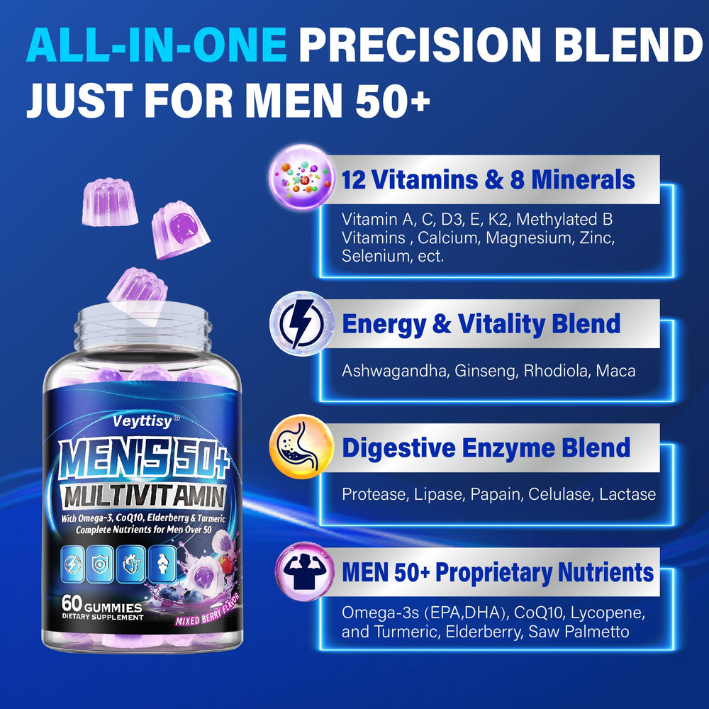 Veyttisy 50+ gummies energy blend close-up suggesting daily stamina support.