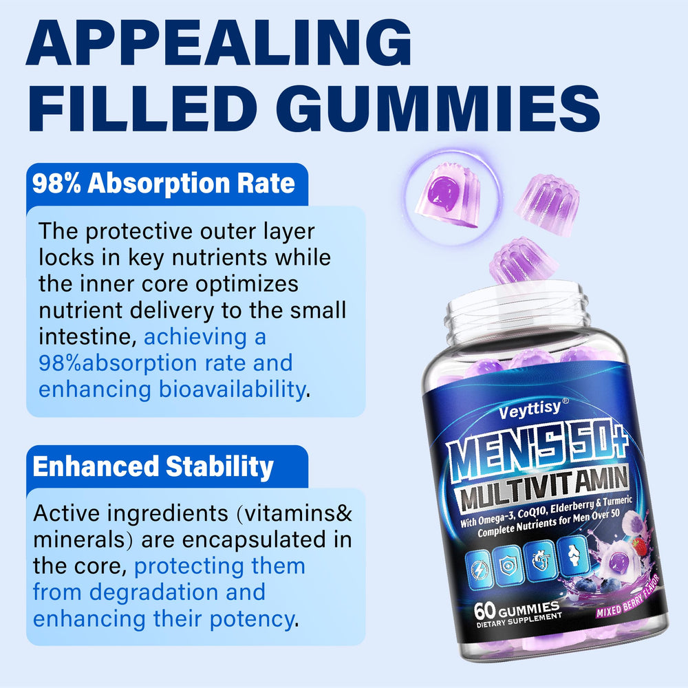Veyttisy 50+ gummies vegan pectin formula for easy chewing.