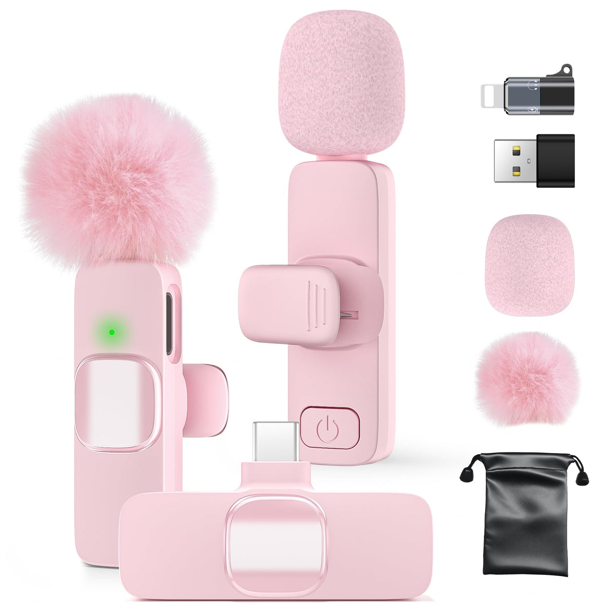VEZQUA mini lavalier pink microphone clipped on a collar for clear audio.
