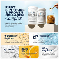 Vezzyl Collatine bottle label close-up emphasizes Vitamin C and Hyaluronic Acid.