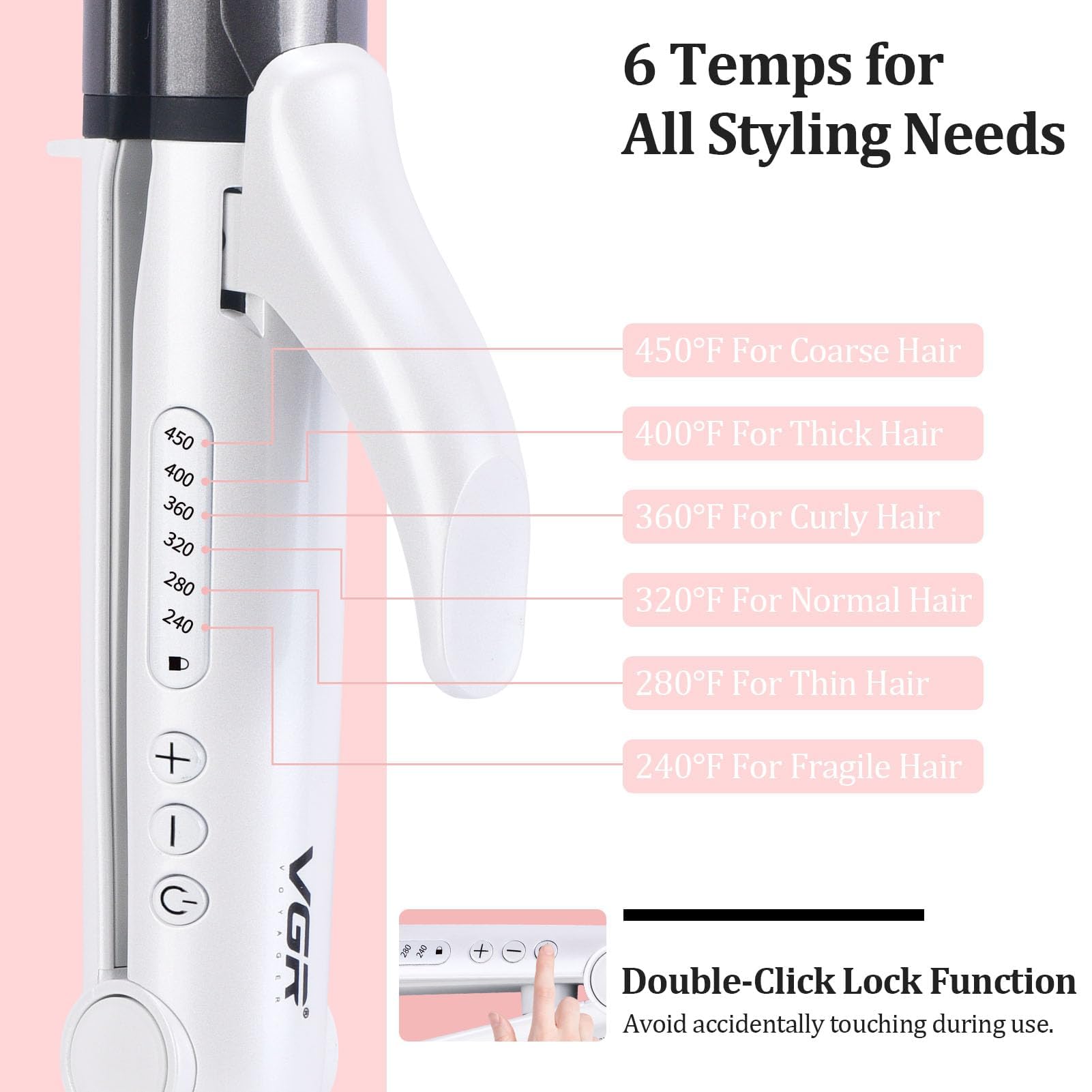 VGR double-click temperature-lock keeps your preferred heat steady.