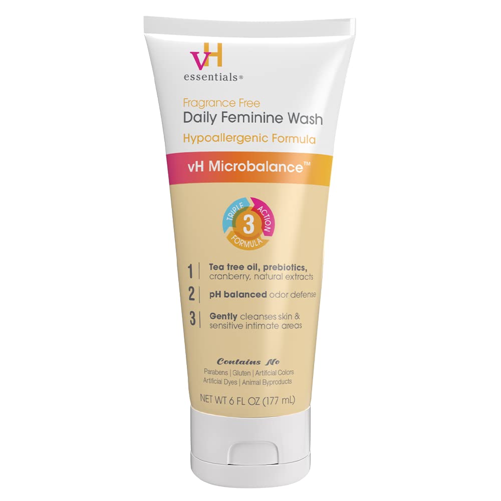 VH Essentials Daily Feminine Wash bottle 6oz showing clean, fragrance-free design for gentle daily cleansing.