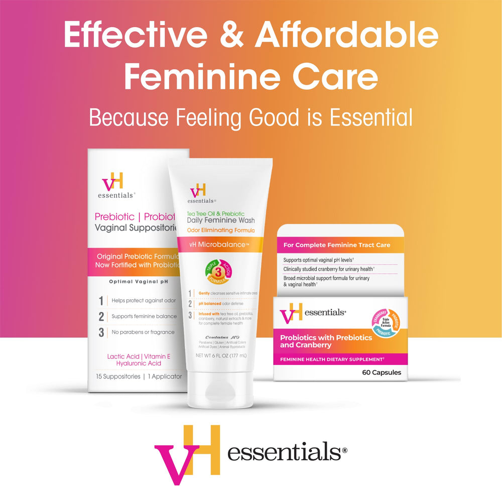 Concept of VH Essentials odor defense microbalance promoting freshness without harsh ingredients.