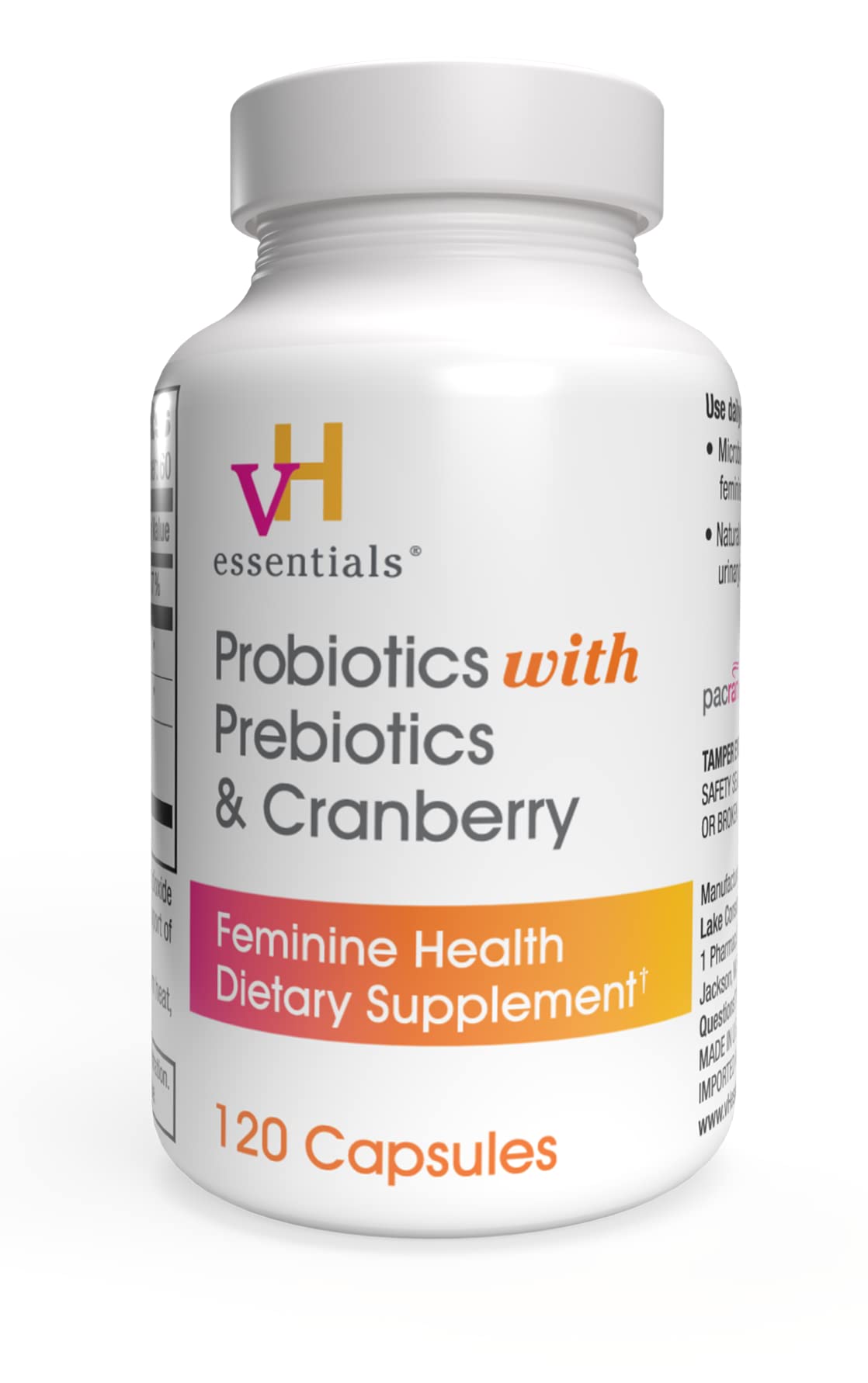 vh essentials probiotics bottle pour supports daily gut balance and wellness