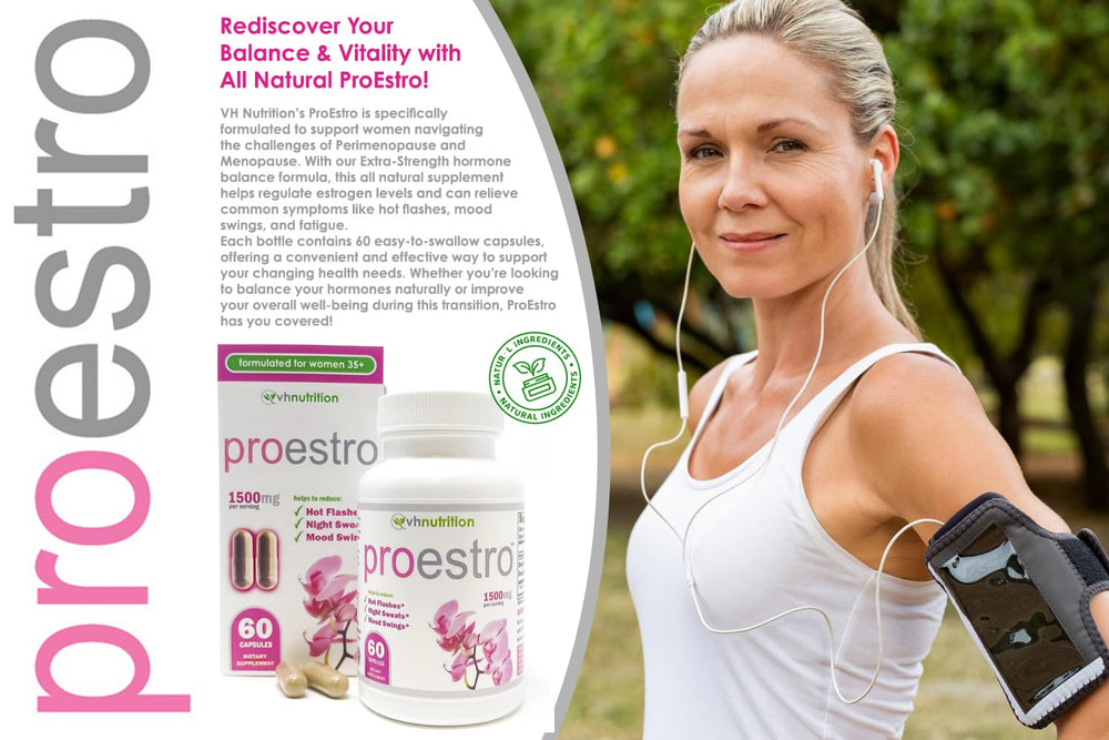 PROESTRO capsules close-up highlighting the natural herbal blend for estrogen balance