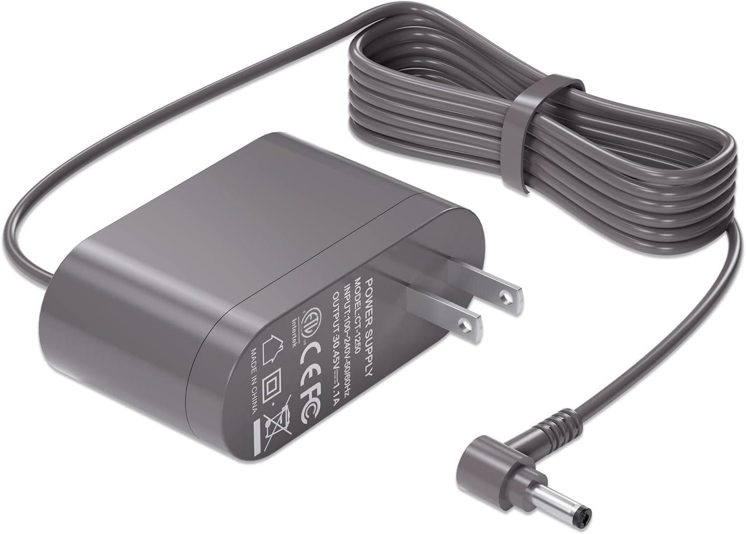vhbw Dyson charger port close-up showing 4.8x1.7 mm connector for safe charging