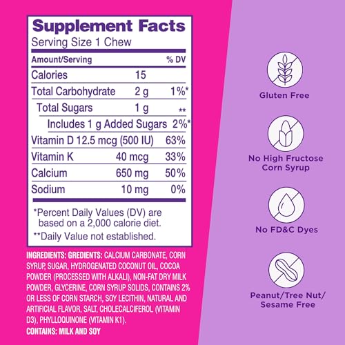 Viactiv Calcium with D and K label graphic highlights higher absorption benefits.