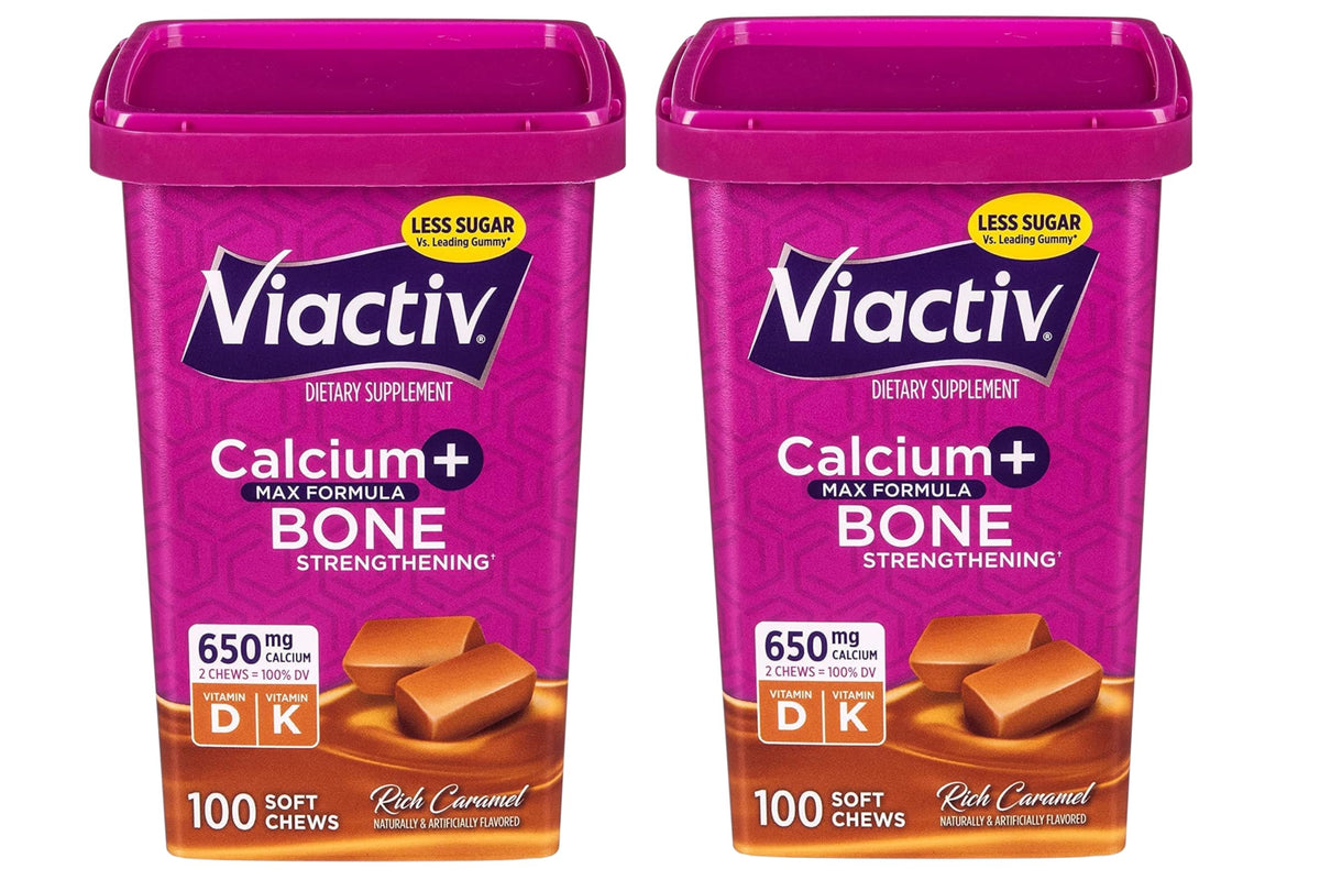 Viactiv Max calcium D3 rich caramel bottle for daily bone support