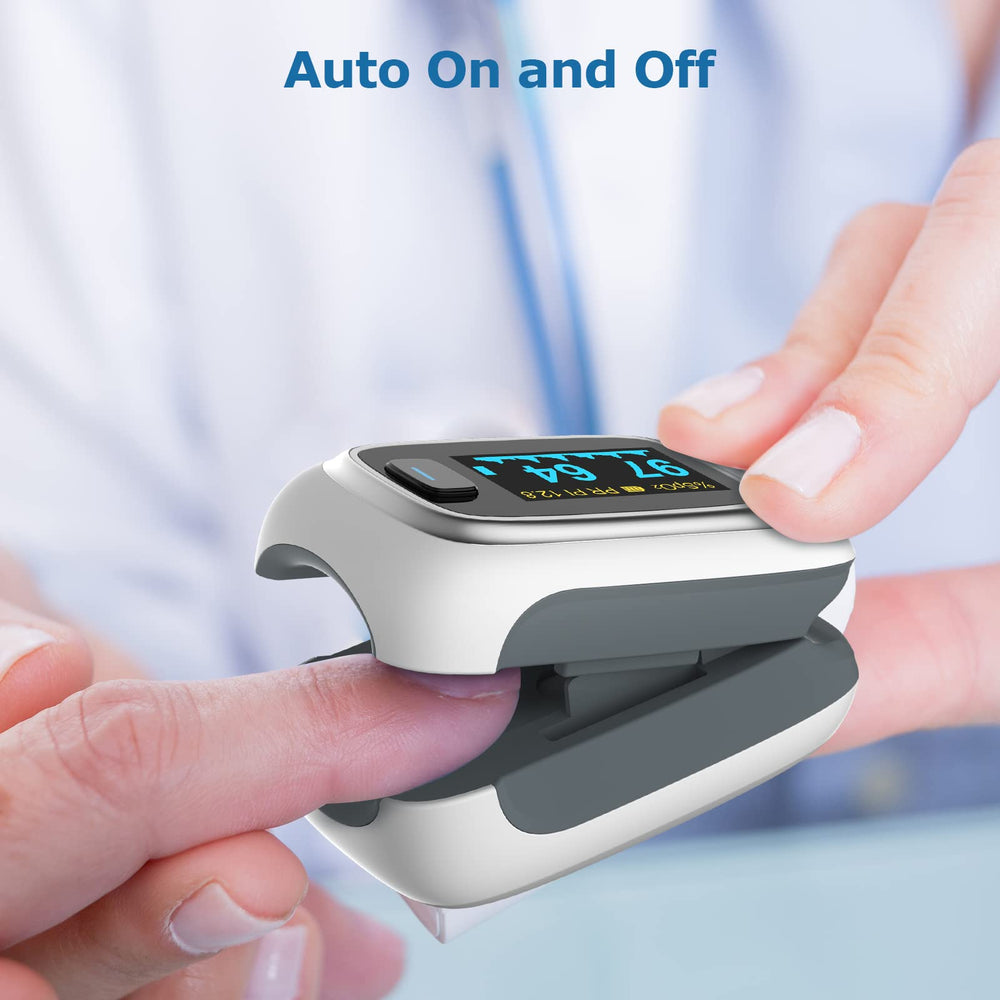 Vibeat oximeter OLED readout displaying real-time SpO2 and heart rate