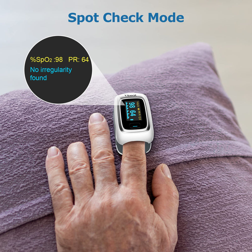 Vibeat spot-check mode oximeter demonstrating stable measurement