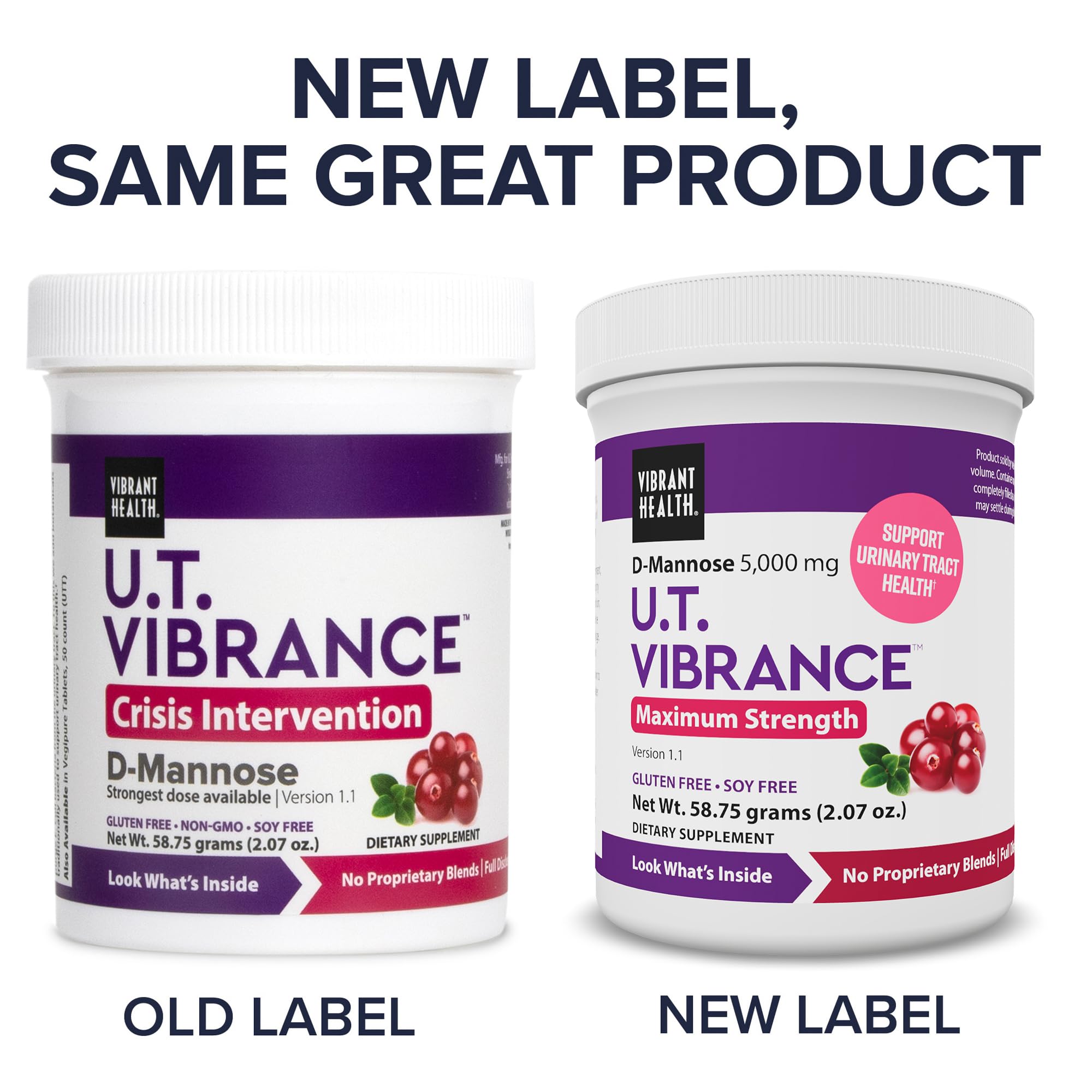 Vibrant Health U.T. Vibrance powder label highlights botanical ingredients.