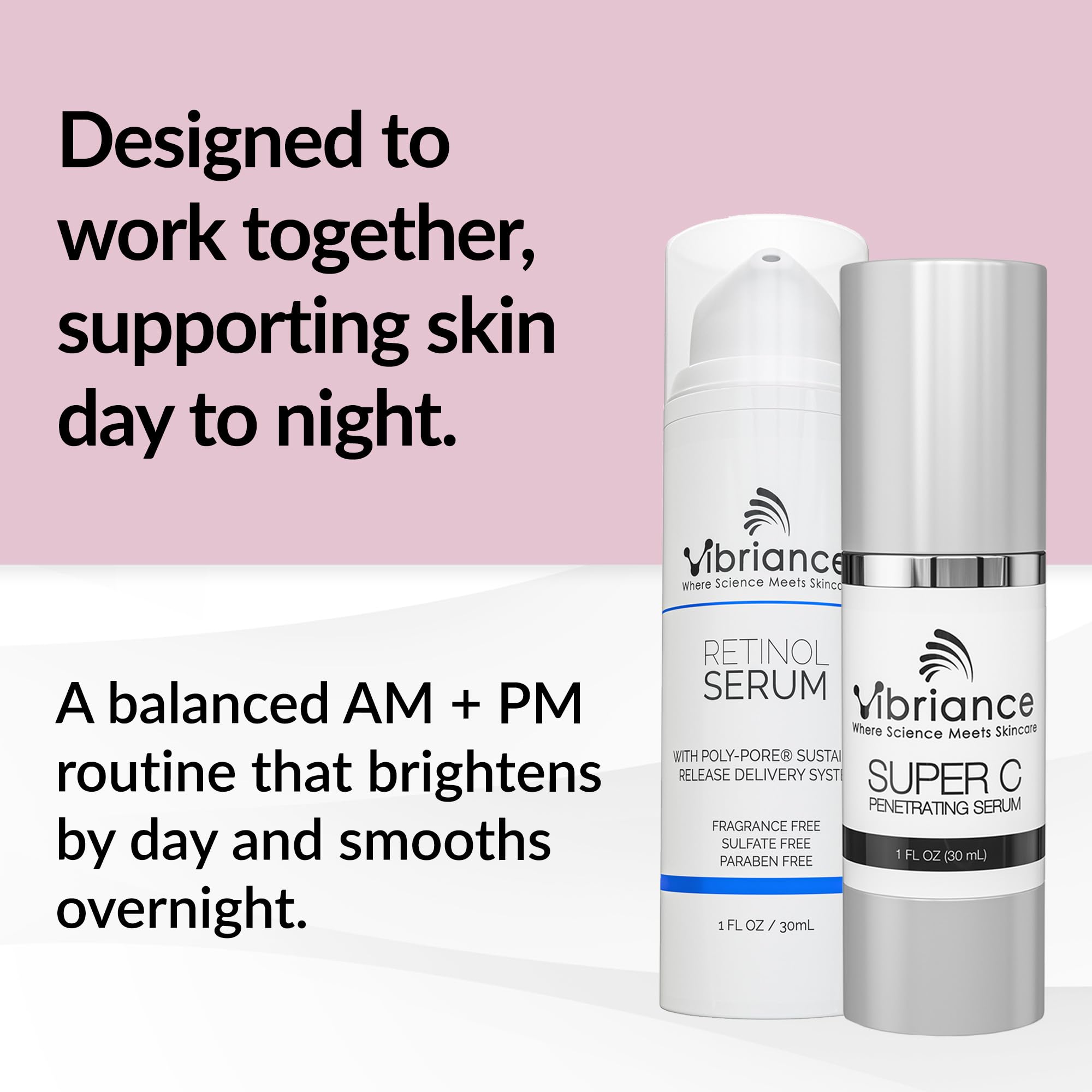 Vibriance Dynamic Duo Retinol Serum for night use to smooth and even skin tone.