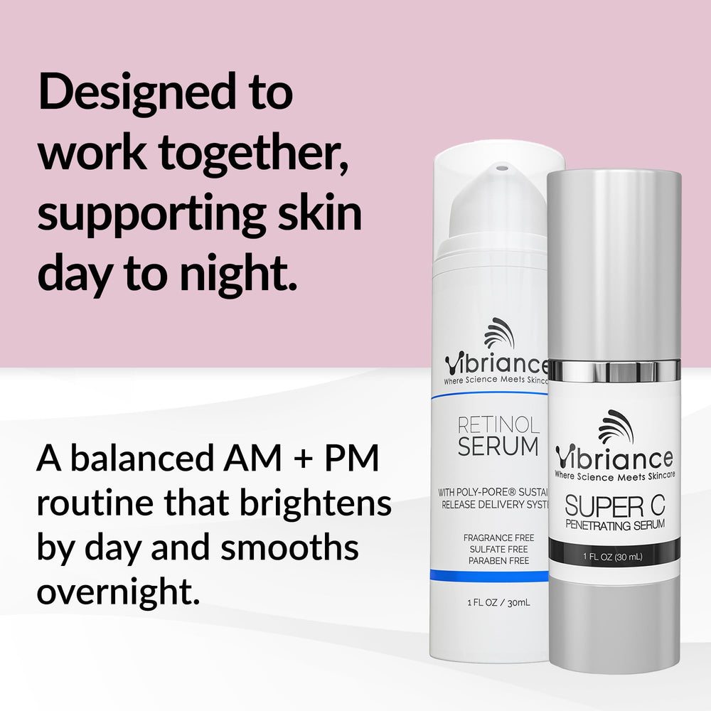 Vibriance Dynamic Duo Retinol Serum for night use to smooth and even skin tone.