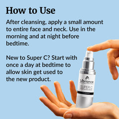 Vibriance Super C Serum pump dispensing for easy daily use
