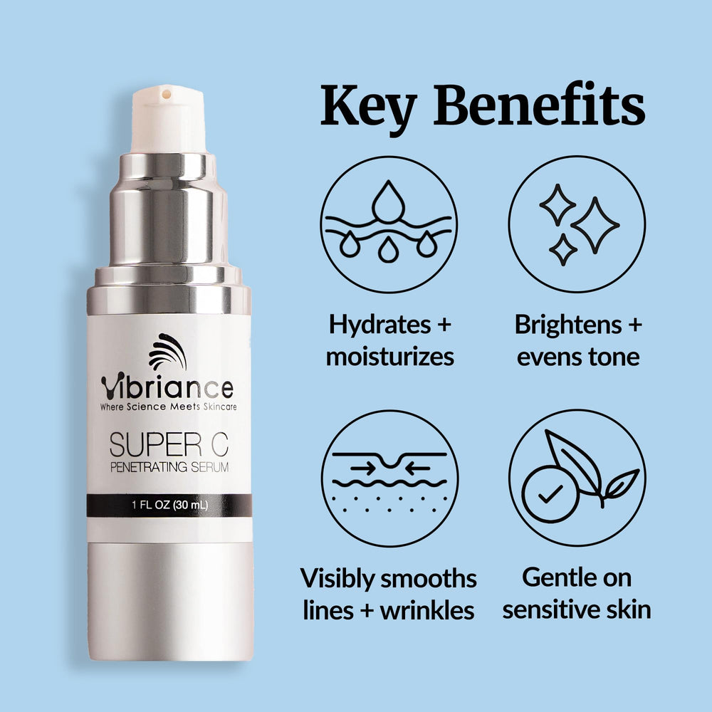 Vibriance Super C Serum texture swirl highlights creamy, fast-absorbing consistency