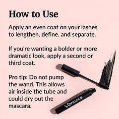 Closeup of tubing mascara showing long-lasting, comfortable wear.