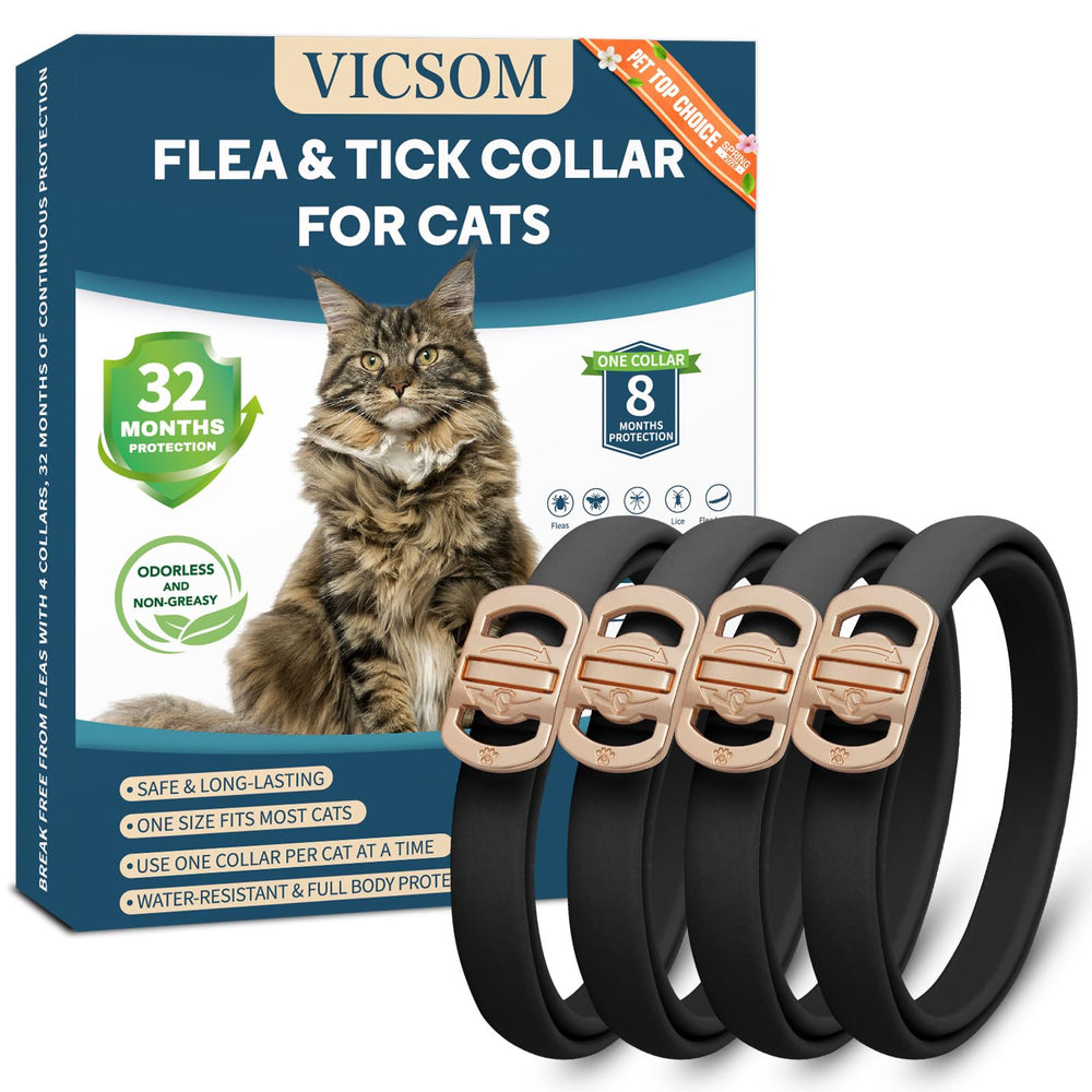 VICSOM cat flea collar 4-pack packaging shows pest protection