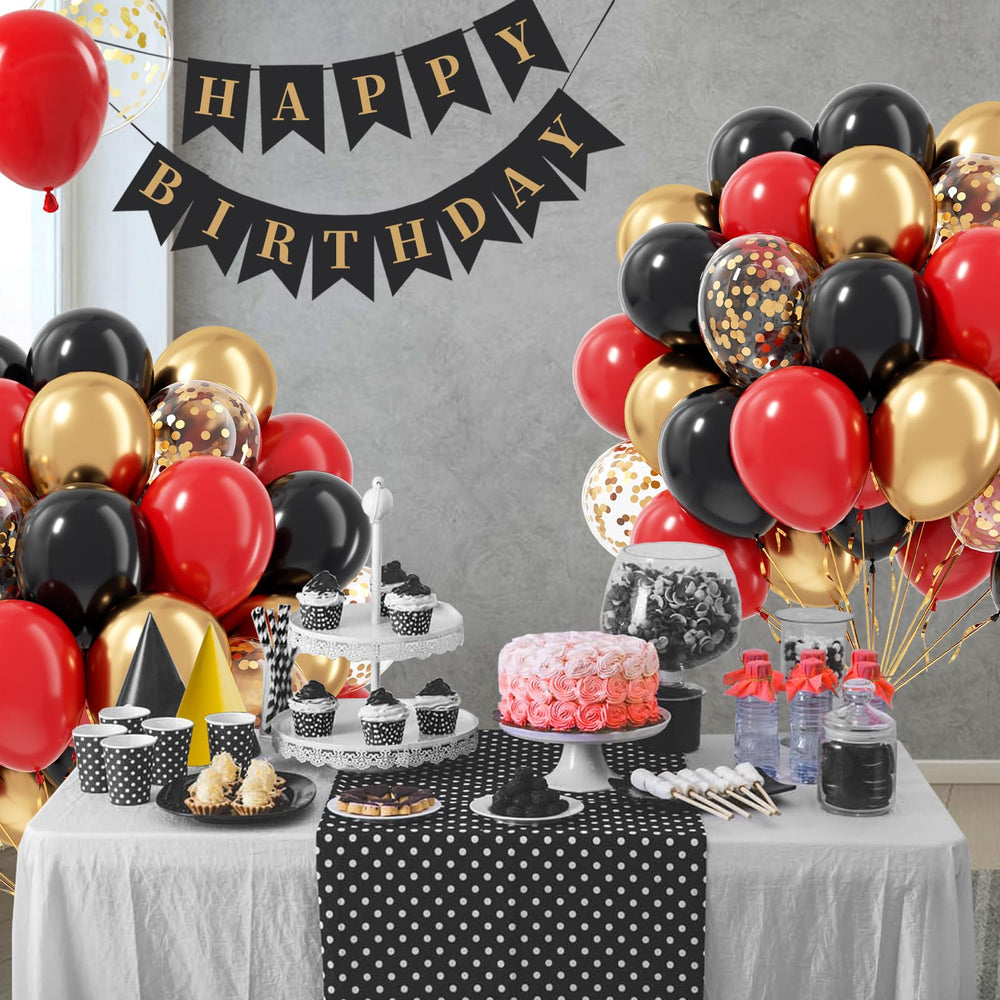 Vicduotex red-black-gold set elevates birthday and casino party decor