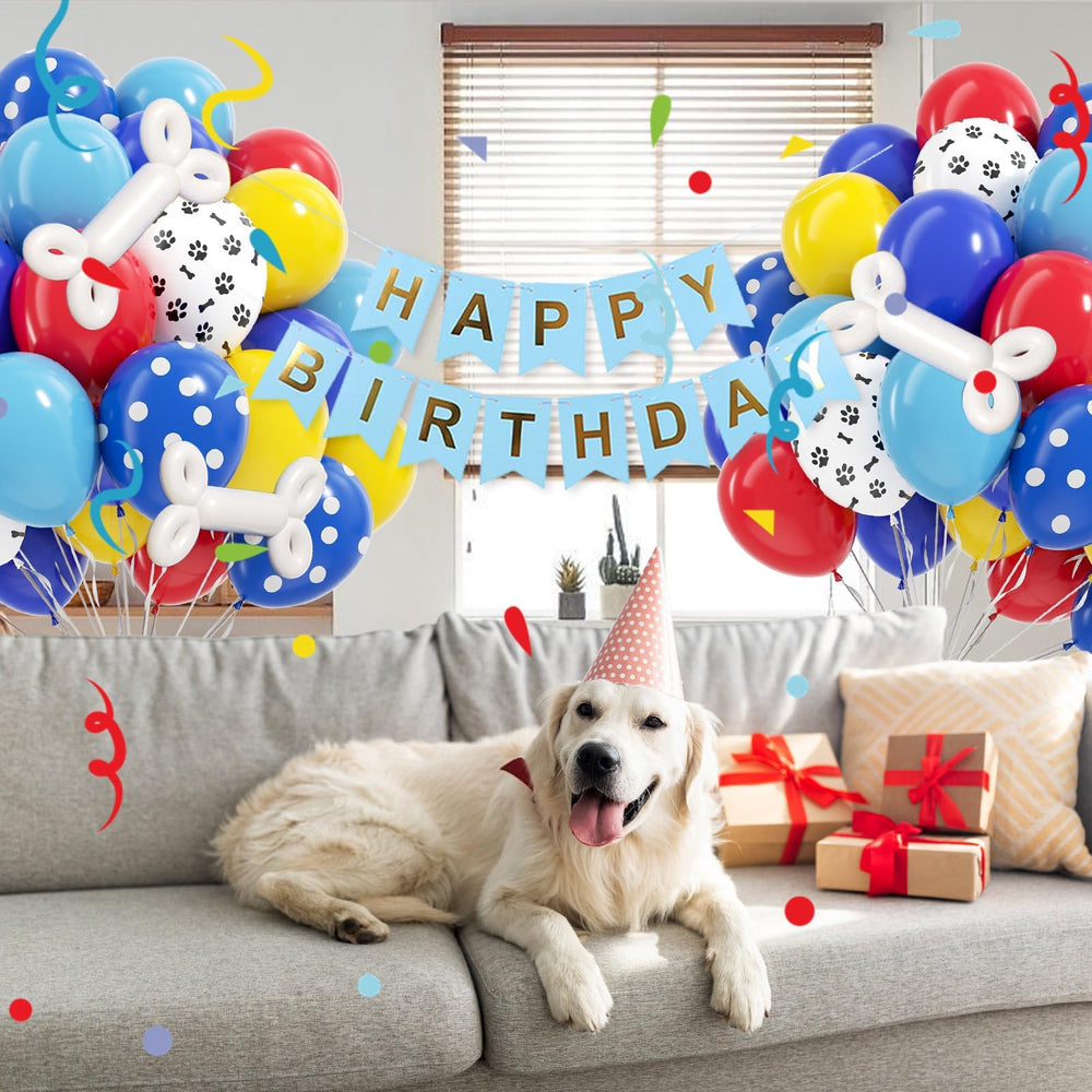 Vicduotex blue print balloons complement paw shapes for cohesive party decor