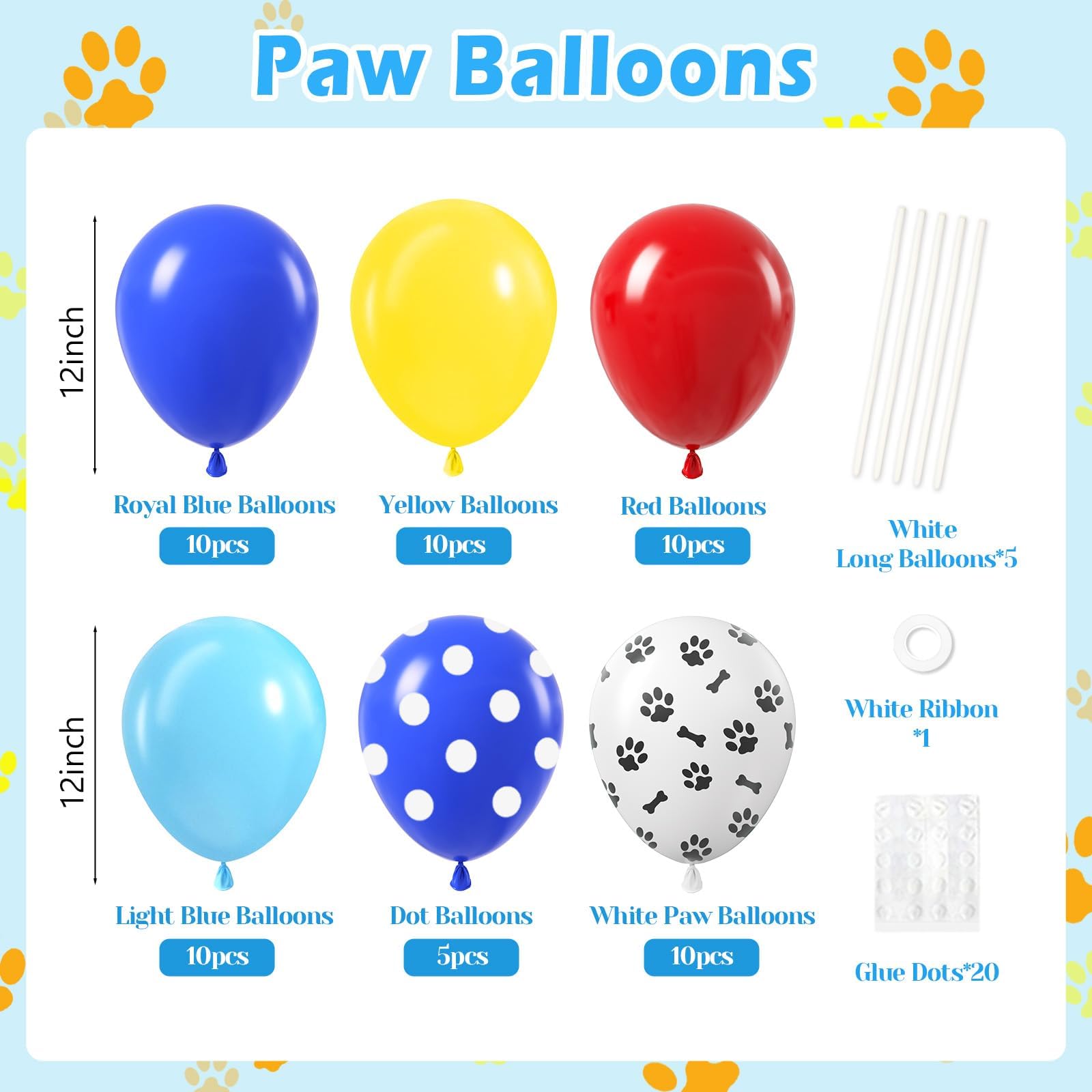 Vicduotex paw balloons in light blue create a soft, festive puppy party backdrop