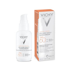 Vichy Capital Soleil UV-Age Daily SPF 60 lightweight fluid texture for quick absorption.